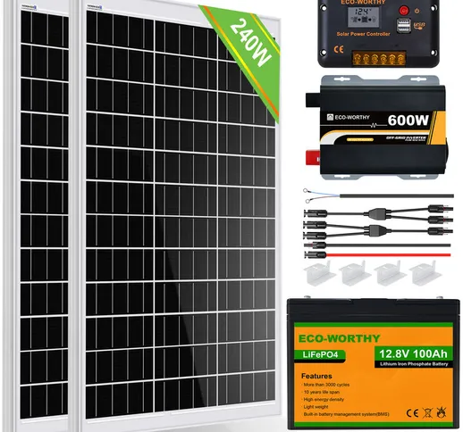 240W 12V Sistema pannelli solari 1kWh/Day Off Grid Kit per casa Camper Capannone Alimentaz...