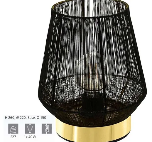 Lampada da tavolo escandidos Nero, ottone, oro h: 26 ø: 22 cm con interruttore via cavo