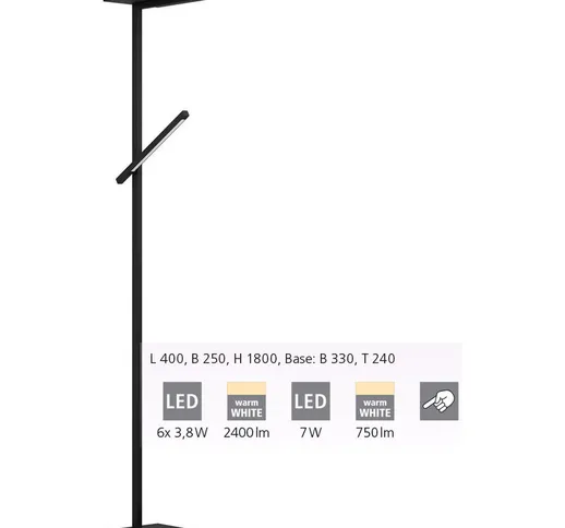 Lampada da terra Carbomeras Black Trasparente l: 40 b: 25 h: 180 cm con dimmer touch dimme...