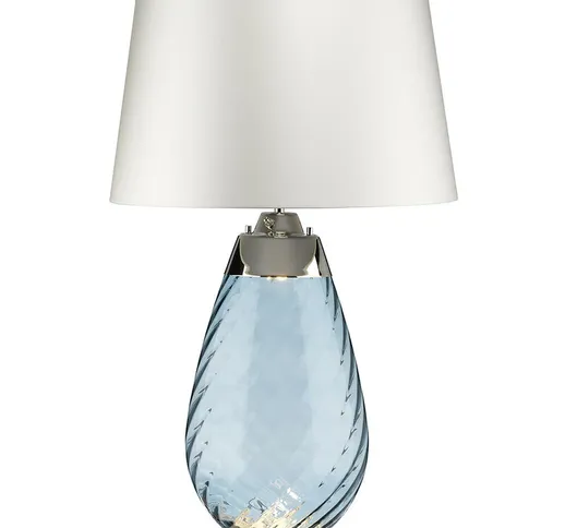 Elstead Lena 2 Light Large Lampada da tavolo blu con paralume bianco sporco, vetro colorat...