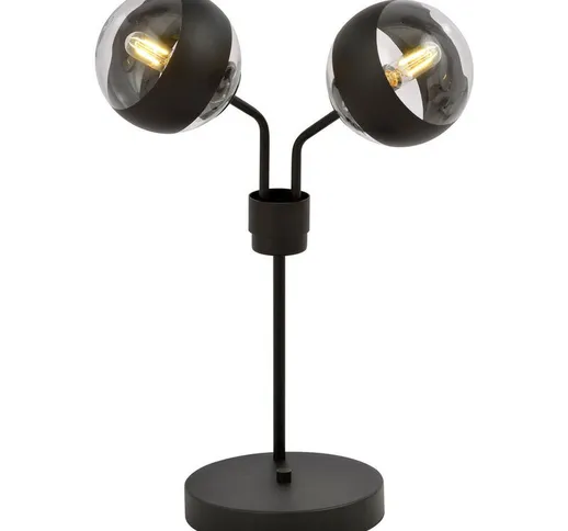Emibig nova Lampada da tavolo globo nera con paralumi in vetro nero trasparente, 2x E14