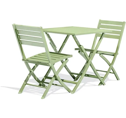 Tavolo e sedie da giardino 2 posti in alluminio verde chiaro Citygarden