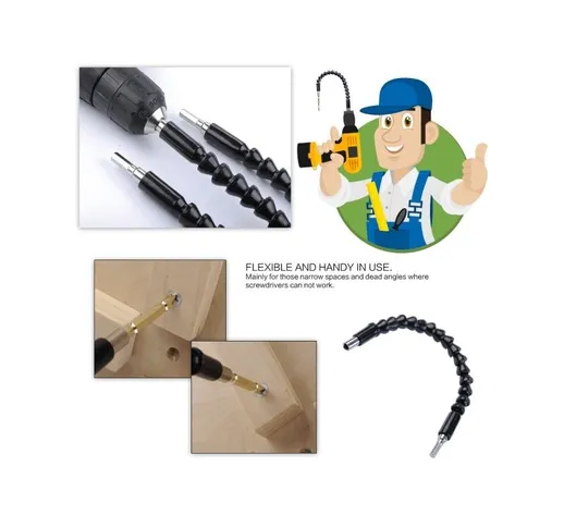 Trade Shop - Estensore Trapano Cacciavite Ad Angolo 90° Snake Bit Flessibile Prolunga 2 Pz