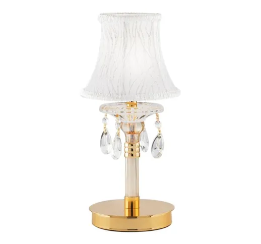 Lampada da tavolo monet oro in vetro e cristallo con paralumi in tessuto (1xE14) - Oro