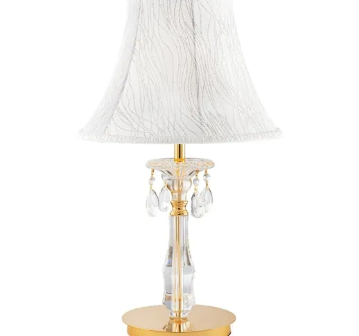 Lampada da tavolo monet oro in vetro e cristallo con paralumi in tessuto (1xE27) - Oro