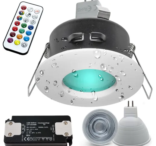 Faretto incasso LED 6W 12V cromoterapia IP65 box doccia bagno turco lampada GU5.3 RGB 3000...