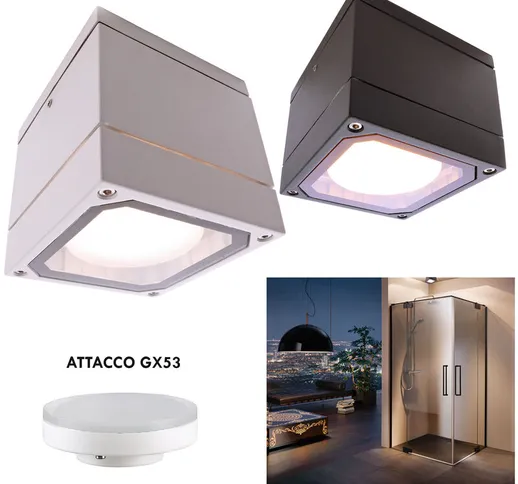 Faretto quadrato soffitto box doccia bagno turco sauna lampada LED 6W GX53 230V Luce 4000K...