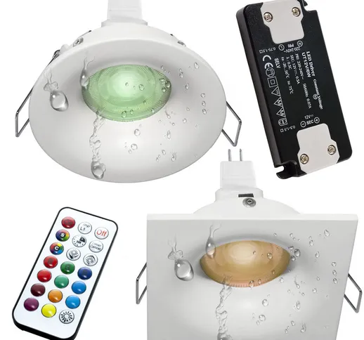 Faretto tondo quadrato lampada LED 6W RGB GU5.3 12V incasso IP65 cromoterapia box doccia b...