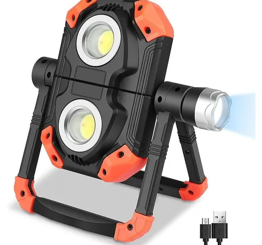 Faro da lavoro a LED, 2 COB e 1 LED 2000LM Proiettore portatile pieghevole ricaricabile US...