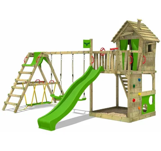 FATMOOSE Parco giochi in legno HappyHome Giochi da giardino con altalena SurfSwing e scivo...