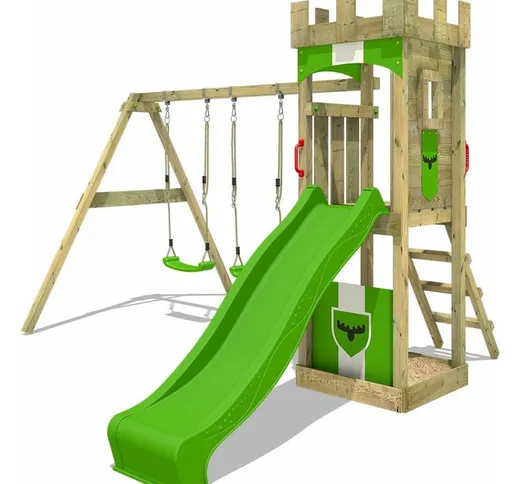 Parco giochi in legno TreasureTower Giochi da giardino con altalena e scivolo Torre d'arra...
