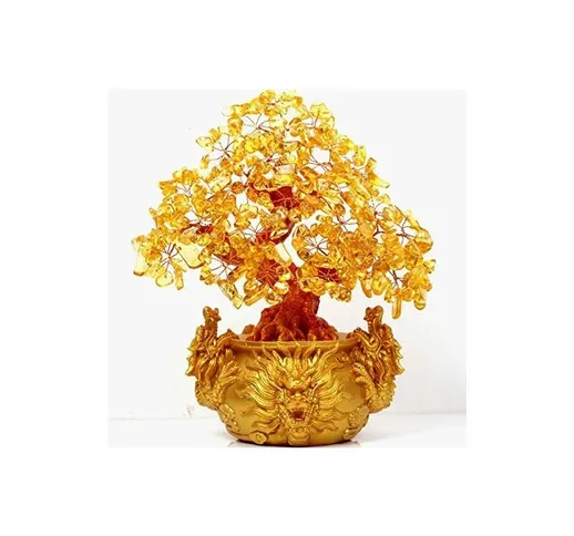 Briday - Feng Shui Citrino/Albero dei soldi di cristallo giallo con vasi di drago cinese