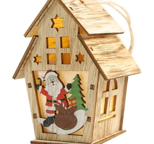  - Festival led Casa in legno Decorazione dell'albero, Decorazione della famiglia appesa L...