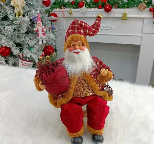 Figura di Babbo Natale seduta Decorazione natalizia Ornamento Bambola con sacchetto regalo...