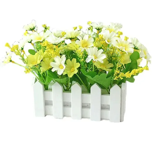 Fiori artificiali in vaso, fiori artificiali Pianta artificiale Fiori di ibisco giallo e b...
