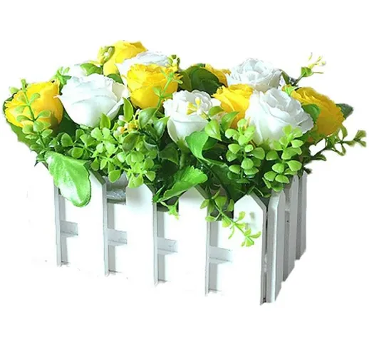Fiori artificiali in vaso, fiori Pianta artificiale Fiori artificiali Recinzione in legno...