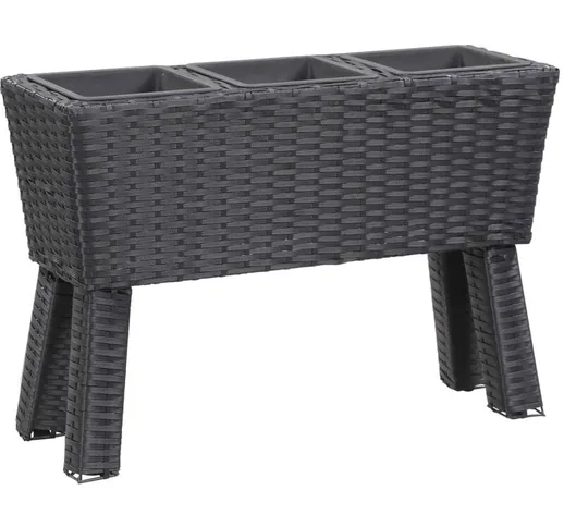 vidaXL Letto Rialzato con Gambe 3 Vasi 72x25x50 cm in Polyrattan Nero - Nero