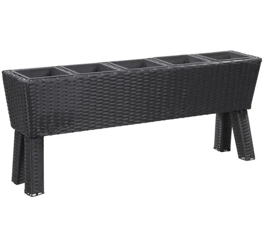 vidaXL Letto Rialzato con Gambe e 5 Vasi 118x25x50 cm Polyrattan Nero - Nero