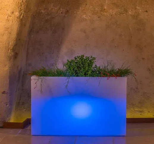 Vaso Fioriera Flowerpot In Resina Rettangolare 80x35 CM Luce Azzurra