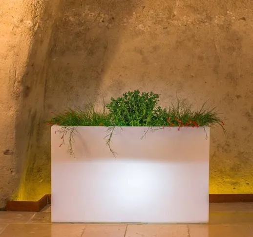 Fioriera lampada vaso luminoso rettangolare in resina 90x30 cm h 80 mod. Flowerpot con Led...