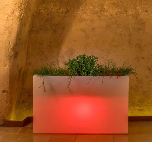 Fioriera lampada vaso luminoso rettangolare in resina 90x30 cm h 80 mod. Flowerpot con Led...