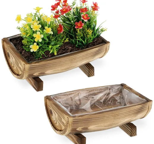 Relaxdays - Fioriere in Legno, Set 2 Portavasi per il Balcone e il Davanzale, Vasi Rettang...