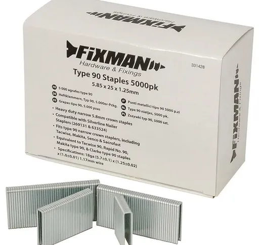 Fixman - Punti metallici tipo 90 5000 p.zi 5,80 x 25 x 1,25 mm