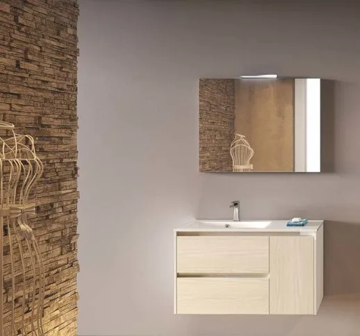 Flip 90 mobile bagno da cm 90 con 2 cassetti e n° 1 anta colore Bianco Frassino