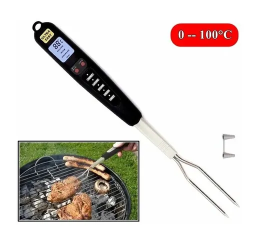Sunlux - forchettone / termometro digitale in acciaio per cottura barbecue e forno 0-100°