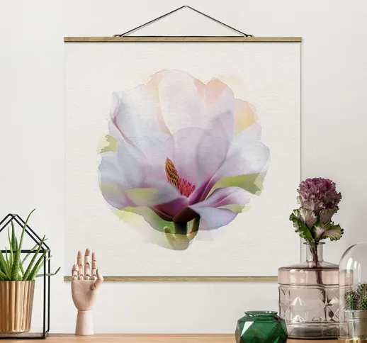 Foto su tessuto da parete con bastone - Acquarelli - Delicato Fiore di Magnolia - Quadrato...
