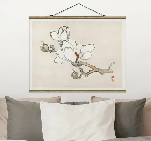 Foto su tessuto da parete con bastone - Asian Vintage Disegno White Magnolia - Orizzontale...