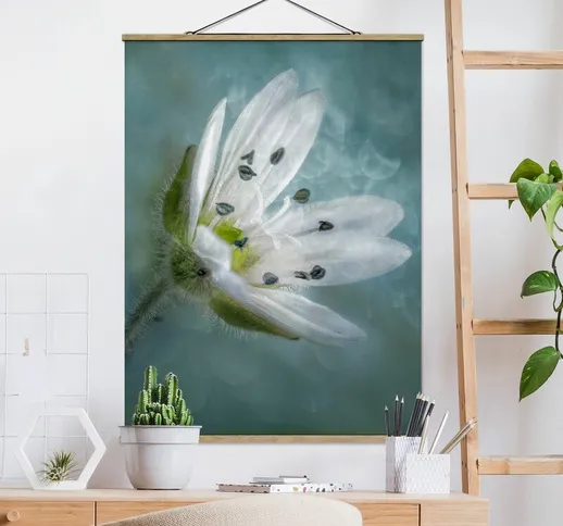Foto su tessuto da parete con bastone - Bianco fiore su Blu - Verticale 4:3 Dimensione H×L...