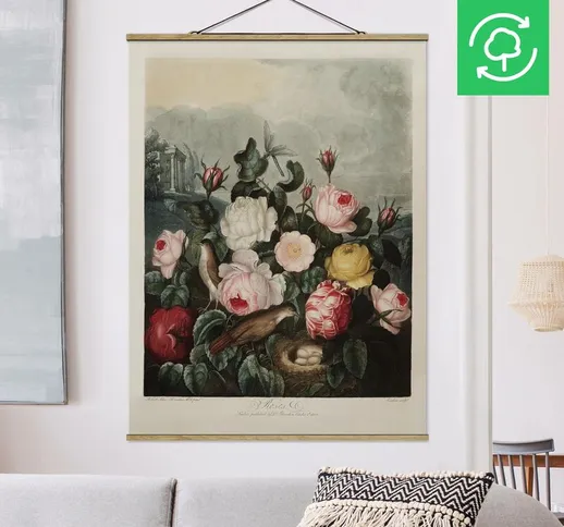 Foto su tessuto da parete con bastone - Botanica Vintage Illustrazione di rose - Verticale...