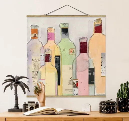 Foto su tessuto da parete con bastone - Bottiglie di vino in acquerello I - Quadrato 1:1 D...