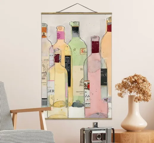 Foto su tessuto da parete con bastone - Bottiglie di vino in acquerello I - Verticale 3:2...