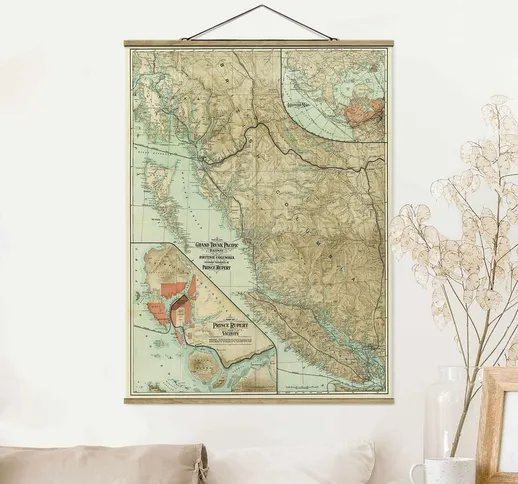Foto su tessuto da parete con bastone - Cartina vintage della Columbia Britannica - Vertic...