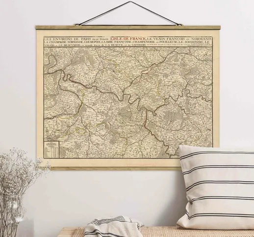 Foto su tessuto da parete con bastone - Cartina vintage della Francia - Orizzontale 3:4 Di...