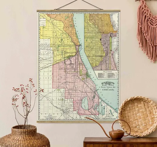 Foto su tessuto da parete con bastone - Cartina vintage di Chicago - Verticale 4:3 Dimensi...