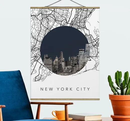 Foto su tessuto da parete con bastone - Collage mappa di New York City - Verticale 4:3 Dim...