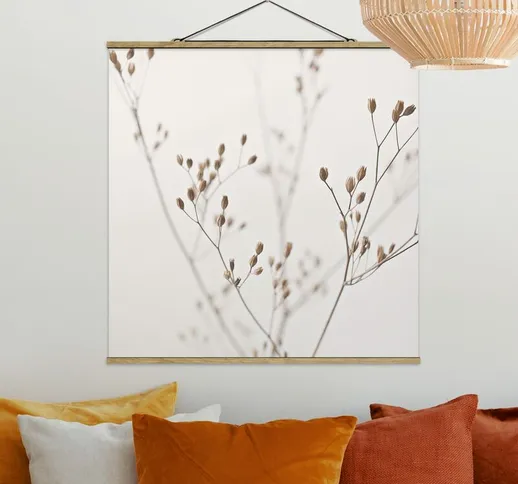 Foto su tessuto da parete con bastone - Delicate gemme su ramo di fiori selvatici - Quadra...