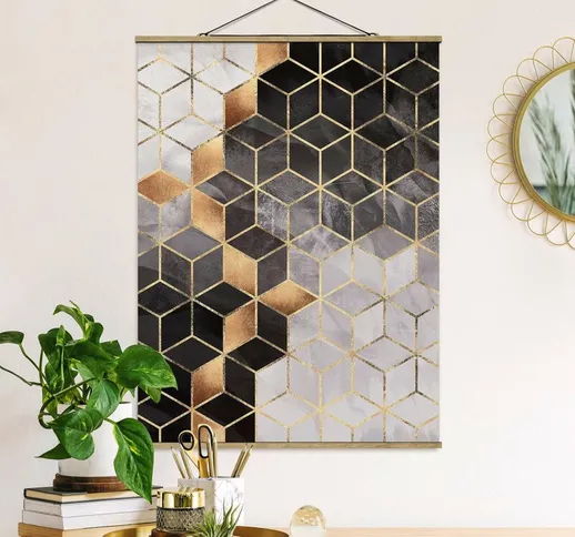 Foto su tessuto da parete con bastone - Elisabeth Fredriksson - Bianco e oro Geometria Ner...