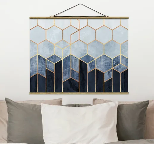 Foto su tessuto da parete con bastone - Elisabeth Fredriksson - Oro Esagoni Blu Bianco - O...