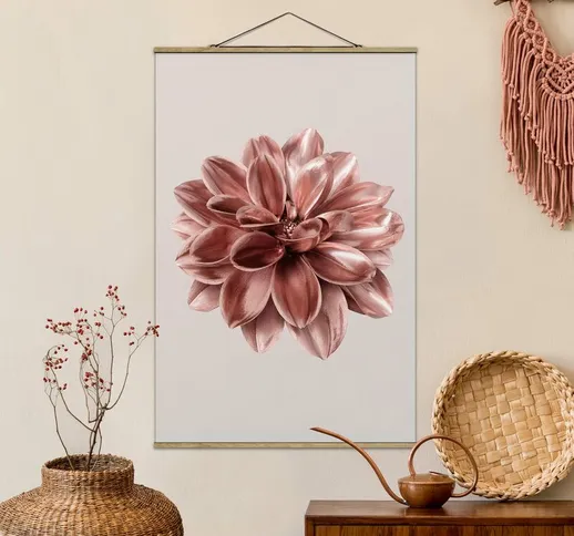 Foto su tessuto da parete con bastone - Fiore dalia in oro rosa metallico - Verticale 3:2...