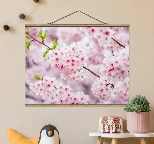 Foto su tessuto da parete con bastone - Fioriture di ciliegio giapponesi - Orizzontale 3:4...