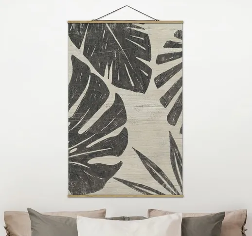 Foto su tessuto da parete con bastone - Foglie di palma a grigio chiaro - Verticale 3:2 Di...