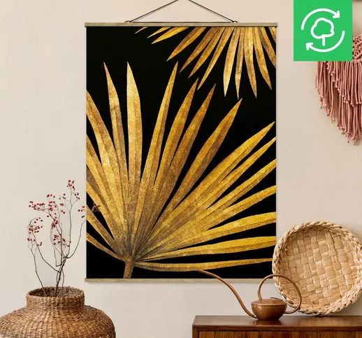 Foto su tessuto da parete con bastone - Gold - Palm Leaf On Black - Verticale 4:3 Dimensio...