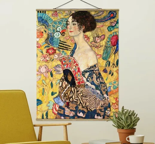 Foto su tessuto da parete con bastone - Gustav Klimt - Donna con ventaglio - Verticale 4:3...