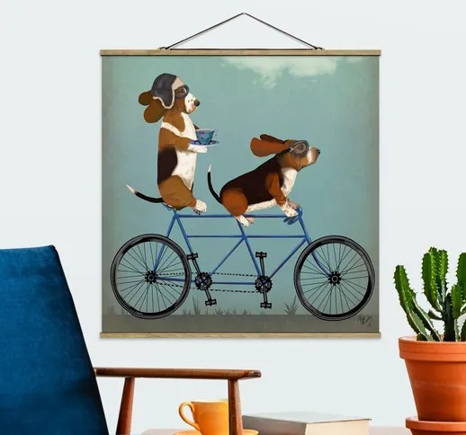 Foto su tessuto da parete con bastone - In bicicletta - Tandem Bassets - Quadrato 1:1 Dime...