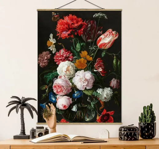 Foto su tessuto da parete con bastone - Jan Davidsz De Heem - Natura morta con fiori in un...