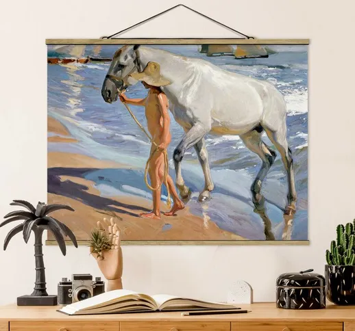 Foto su tessuto da parete con bastone - Joaquin Sorolla - Il Bagno del cavallo - Orizzonta...